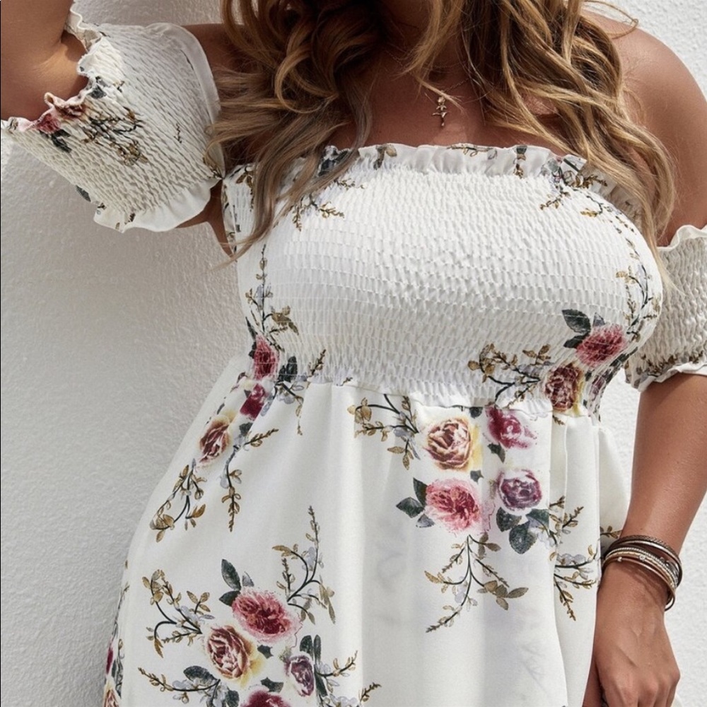 Boho Plus Size Floral Off The Shoulder High Low Dress - Picture 7 of 10